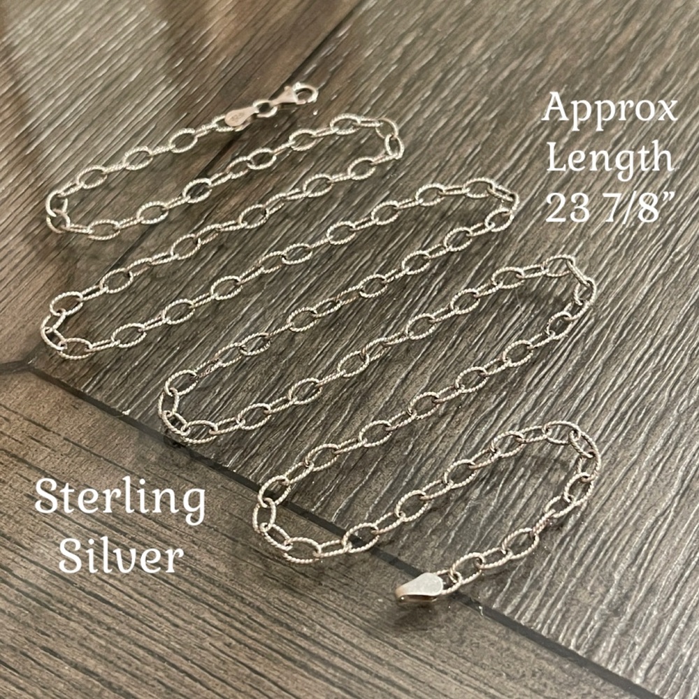 Sterling Silver Textured Oval Link Rolo Style Chain